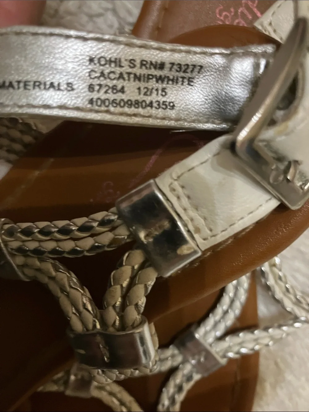 Candie's Braided Silver T-Strap Sandals with Brown Footbed